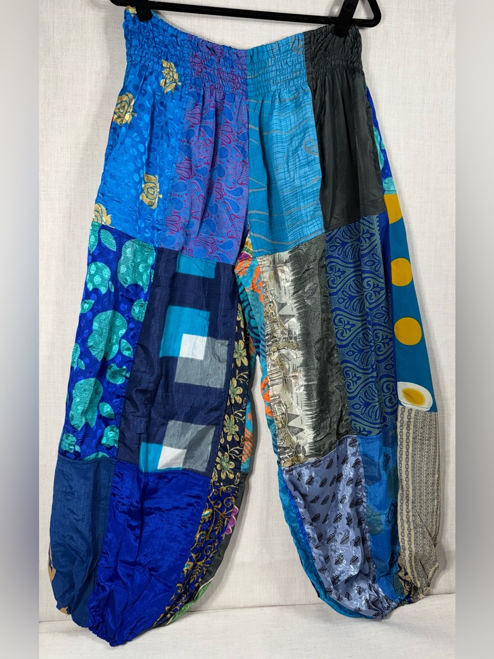 Patchwork Wide Leg Pants - Blue Multi